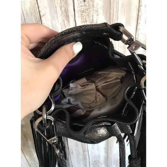 BRIAN ATWOOD Pippa Drawstring Small Metallic Gray Pewter Leather Bucket Bag NWT - Picture 12 of 12